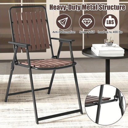 4pcs Patio Folding Chairs, Portable Outdoor Dining Chairs w/ PP Seat & Back, 400 LBS Heavy-Duty Metal Frame, Space-Saving Outdoor Slatted Chairs for Yard, Balcony, Porch.