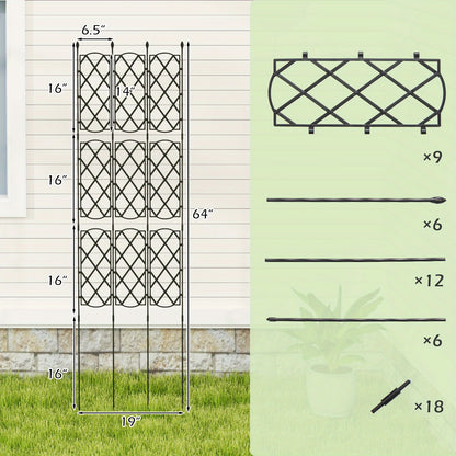 3-Pack Garden Trellis for Climbing Plants - Adjustable Height 32"-64" Rustproof PE-Coated Steel, Flexible Lattice Design for Roses, Vines, Privacy Screen - Indoor/Outdoor Use with Spiked Legs & Easy Assembly, Outdoor Trellis for Climbing Plants