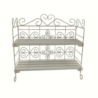 2- Shelf Foldable Metal/Wood Storage Organizer For Bedroom Kitchen Bathroom Living Room Garden Storage Shelf, White/Pink, Utility Racks
