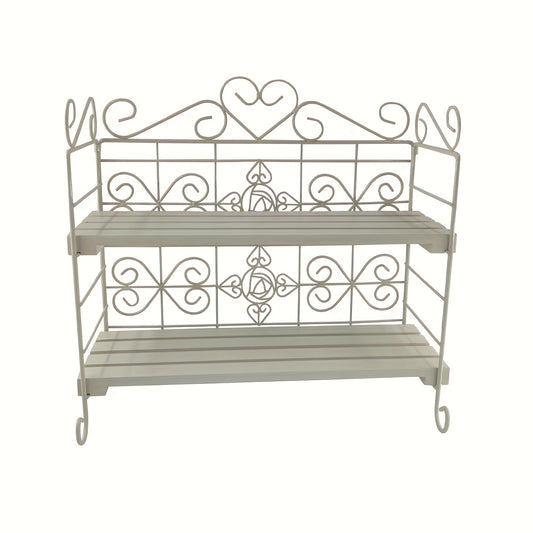 2- Shelf Foldable Metal/Wood Storage Organizer For Bedroom Kitchen Bathroom Living Room Garden Storage Shelf, White/Pink, Utility Racks