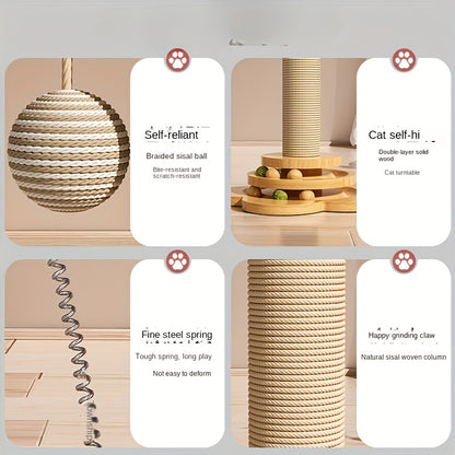 1pc Whisker Wonders Solid Hardwood Cat Scratching Post with Turntable - Interactive Teaser Stick, Scratch-Resistant Board & Sisal Climbing Stand for Active Cats