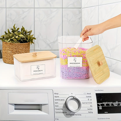 3 Pack Clear Laundry Storage Containers - Organization Set With Lids, Labels For Detergent, Dryer Sheets | Home Organization Bins, Canisters