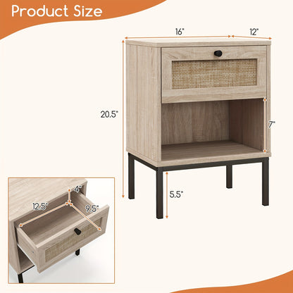 [Boho Style] Rattan Nightstand | 2pcs | Rattan | with Drawer & Open Shelf | Living Room | Boho