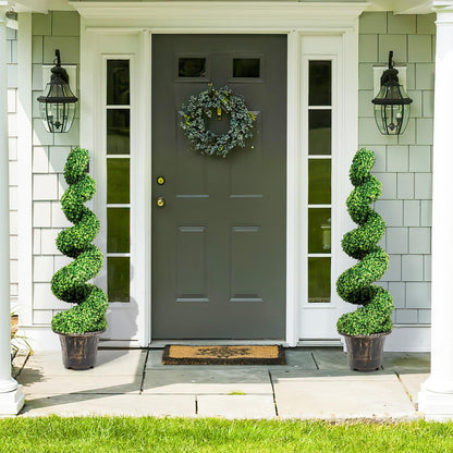[Artificial Boxwood] Artificial Boxwood Spiral Topiary Tree | Fake Plant Decor | Plastic Pot | Realistic Leaves & Twined Branches | Sturdy Steel Frame | Faux Potted Plants | Home, Office, Front Porch