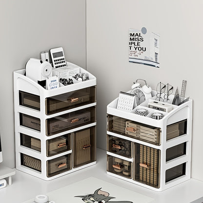 Elegant 3/4-Tier Polished Plastic Cosmetic Organizer for Women - Hypoallergenic, Dustproof Makeup & Skincare Storage Case with Drawers, Large Capacity Display for Perfume, Creams, Masks - No Assembly Required