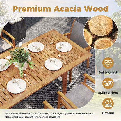 Expandable Outdoor Dining Table for 6-8 Person, 55" -71" Acacia Wood Patio Table with 1. 97" Umbrella Hole and Slatted Tabletop, Rectangular Table for Garden, Yard, Deck