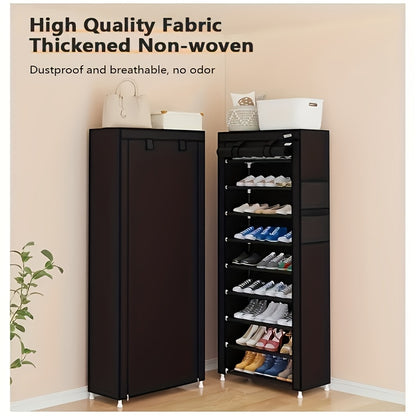 10-Tier High Capacity Shoe Rack with Dust Cover, Space-Saving Design, Easy Assembly, Durable Plastic & Metal Construction, Perfect for Home Entryways and Closets, Holds Up to 8.82LB, Black, Shoe Storage Organizer