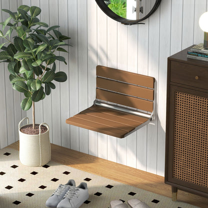 Space-Saving Folding Shower Bench - Sturdy Stainless Steel & HIPS, Wall-Mounted, Brown Wood Grain Design, Supports up to 330 lbs, Ideal for Seniors, Pregnant, Disabled with Easy Installation Kit, Shower Bench for Inside Shower