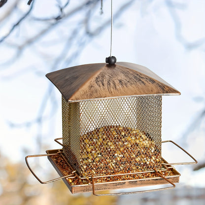 1pc Rustic Metal Bird Feeder with Squirrel Guard - Heavy-Duty Hanging Wild Bird Feeder for Garden, Patio, Backyard - No Electricity or Batteries Required, Outdoor Decorative Wildlife Feeding Station, Bird Feeders for Outside