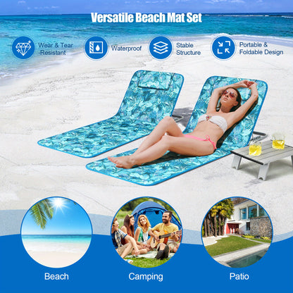 3-Piece Beach Lounge Chair Mat Set 2 Adjustable Lounge Chairs with Table Green