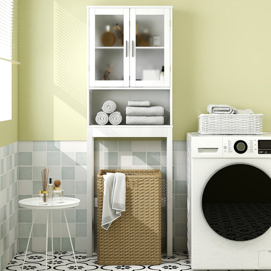 Over the Toilet Storage Cabinet - Space-Saving Bathroom Organizer with Adjustable Shelf, Freestanding Bathroom Cabinet with Heavy-Duty P2 MDF Construction, Over-The-Toilet Storage Rack for Bathroom