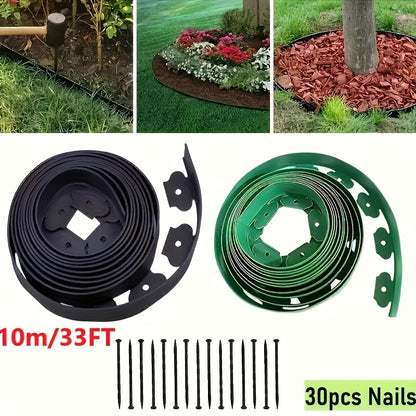 33/66ft, Landscaping Grass And Stone Isolation Belt, Thickened Retaining Strip, Lawn Garden Tree Circle, L-shaped Separation Belt, Root Belt, Black And Green