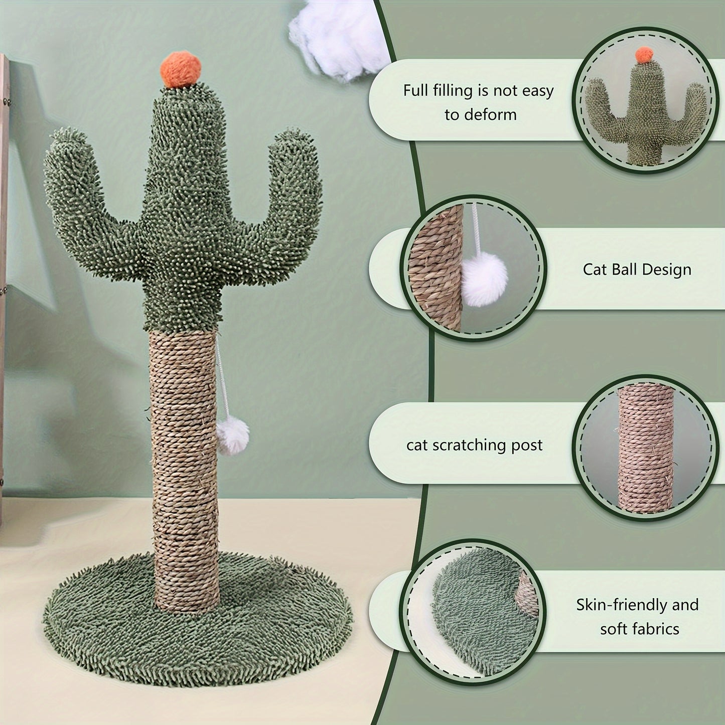 Durable Cactus Cat Scratcher, Engaging Fun Indoor Play Toy, Promotes Claw Health And Active Exercise, Christmas And Halloween Gift