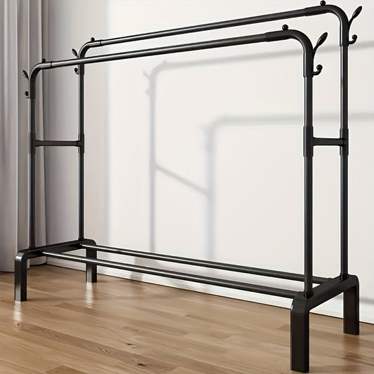 [1pc Double Rod Coat Rack] 1pc Minimalist Metal Coat Rack with Double Rods, Multifunctional Garment Hanging Organizer, Solid Color, Non-Foaming, with Ideal for Valentine'S Day, Christmas, Thanksgiving, Mardi Gras, Holiday Gifts
