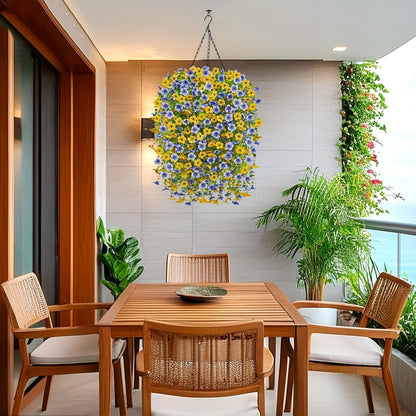 8pcs UV-Resistant Artificial Hanging Vines with Vibrant Blue & Yellow Flowers - Flexible Stems for Easy Shaping, No Maintenance Bohemian Chic Home Decor, Artificial Flowers for Home Decor, Garden Decor, Porch Embellishment, Easy Shaping Vines