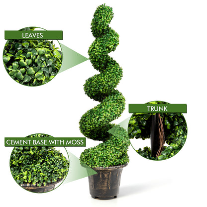 [Artificial Boxwood] Artificial Boxwood Spiral Topiary Tree | Fake Plant Decor | Plastic Pot | Realistic Leaves & Twined Branches | Sturdy Steel Frame | Faux Potted Plants | Home, Office, Front Porch