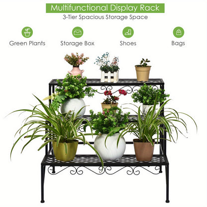 3 Tiers Metal Plant Stand Ladder Flower Pot Rack Decorative Planter Holder