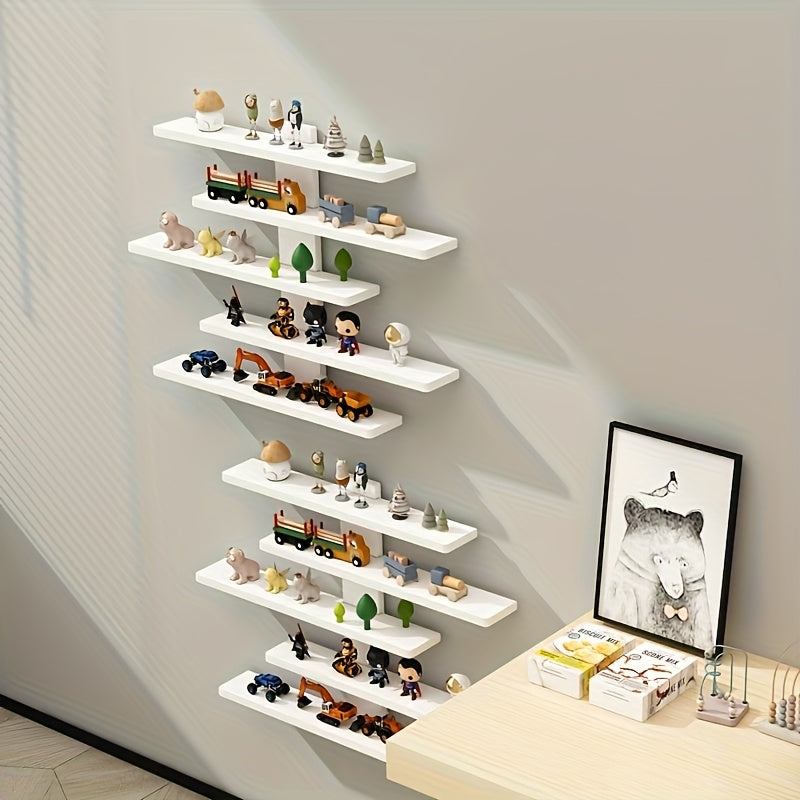 Adjustable 5-Tier Wall Mounted Display Shelf - Modern Floating Shelves For Collectibles, Toys, Action Figures & Dolls | Space-Saving Storage Rack For Home Decor, Building Blocks, Statues & Room Organizing
