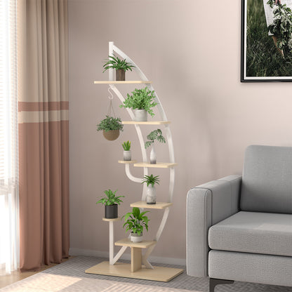 6 Tier Metal Plant Stand, Half Moon Shape Ladder Planter Organizer w/Hook, Multifunctional Curved Flower Pot Rack, Indoor Bonsai Display Shelf for Living Room, Bedroom, Balcony