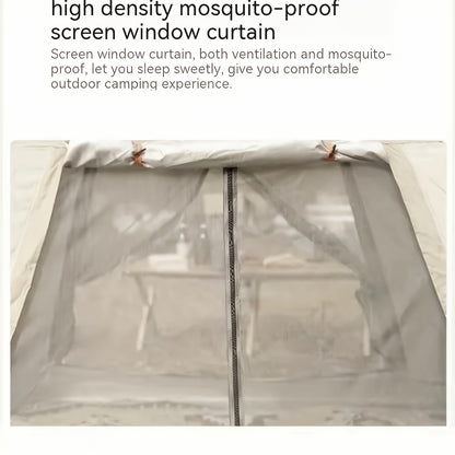 Family Camping Tent with Canopy - Quick Setup, Windproof, All-Season Design with Mosquito Netting & UV Protection, Durable Oxford Fabric, Beige Multi-Band Sunshade, Ideal for Outdoor Adventures & Camping Accessories, Allseason Camping