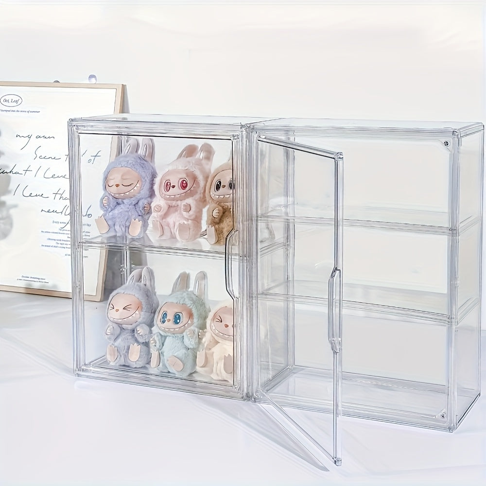 Clear Acrylic Display Case for Collectibles - Dustproof Organizer with Shelves, Stackable Transparent Storage for Action Figures, Toys, and Miniatures, Modern Window View Design for Home or Office