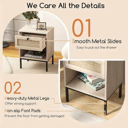 [Boho Style] Rattan Nightstand | 2pcs | Rattan | with Drawer & Open Shelf | Living Room | Boho