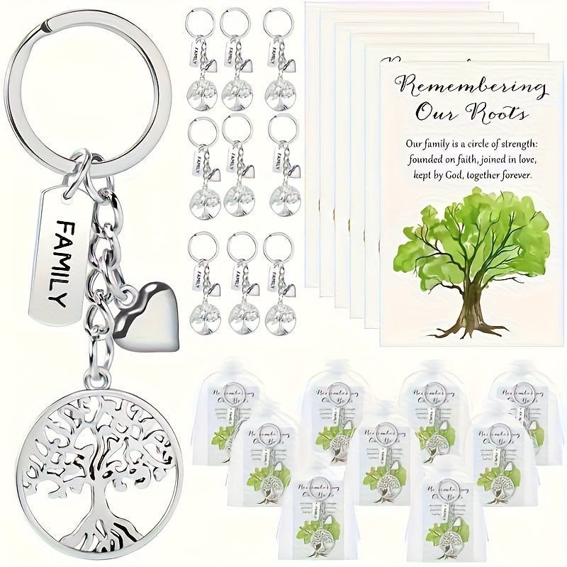 40 Sets Tree Of Life Key Rings Family Party Decorative Keychain Bulk Set with Card And Organza Pouch, Perfect Gift for Family Day