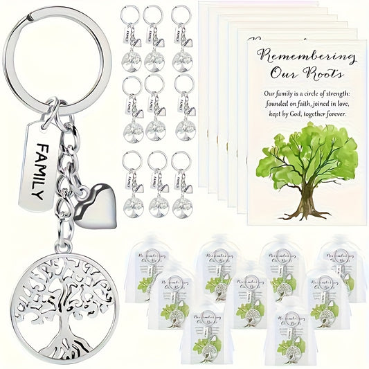 40 Sets Tree Of Life Key Rings Family Party Decorative Keychain Bulk Set with Card And Organza Pouch, Perfect Gift for Family Day