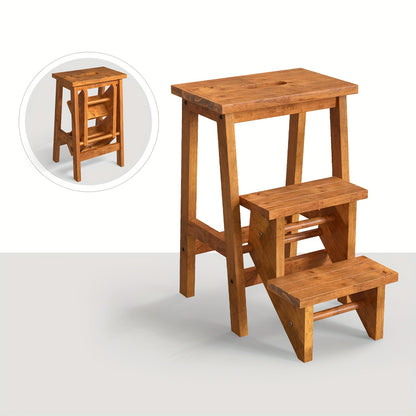 3-in-1 Folding Step Stool | 24" | Rubber Wood | Durable & Portable, Sturdy Ant-Slip Surface, 200 lbs Capacity Per Pedal | Home, Garage, or Garden Use | Rustic Wood | Secure Connection Joints
