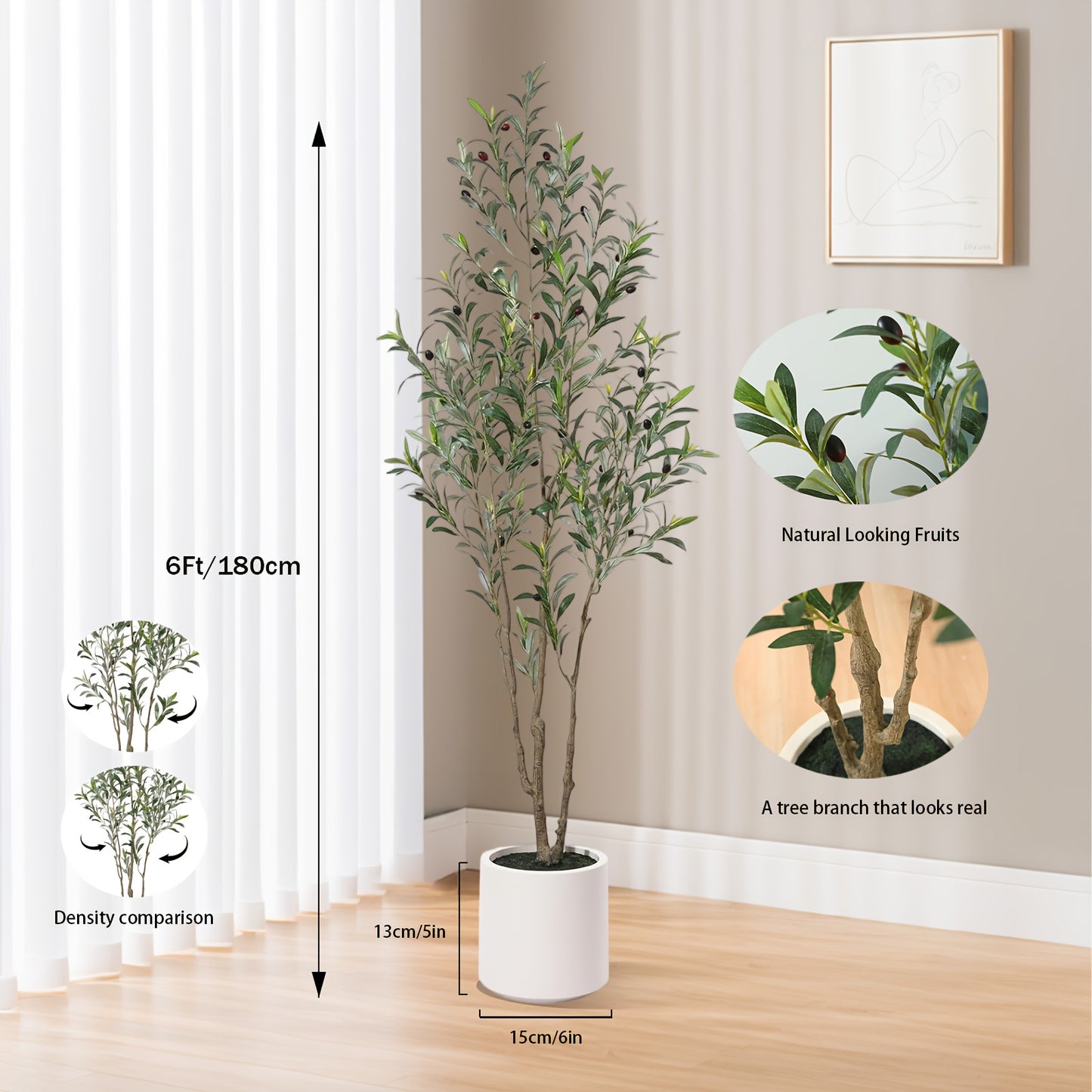 Artificial Olive Trees, 5/6/7 Ft Tall Fake Olive Trees For Indoor, Faux Olive Tree, Large Olive Plants With White Planter For Home Decor And Housewarming Gift