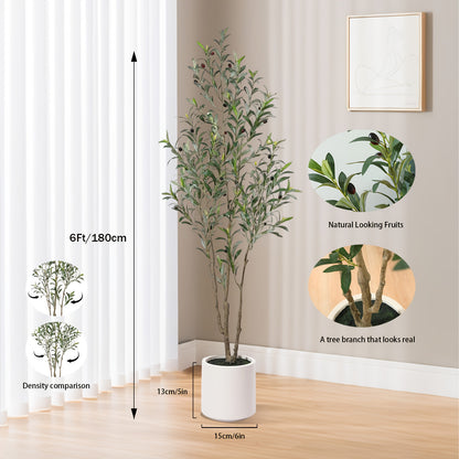Artificial Olive Trees, 5/6/7 Ft Tall Fake Olive Trees For Indoor, Faux Olive Tree, Large Olive Plants With White Planter For Home Decor And Housewarming Gift