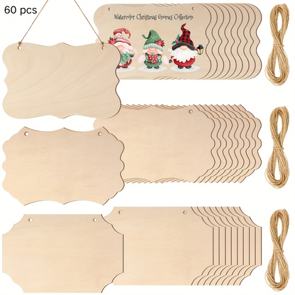 30/60pcs Unfinished Wood Sign Blank Wood Blanks for Crafts Wooden Plaque for Crafts Wood Hanging Sign Blank Rectangle Wooden Sign Wooden Slices Banners Ornament for DIY Painting Writing 9 X 5.91 Inch
