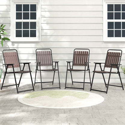 4pcs Patio Folding Chairs, Portable Outdoor Dining Chairs w/ PP Seat & Back, 400 LBS Heavy-Duty Metal Frame, Space-Saving Outdoor Slatted Chairs for Yard, Balcony, Porch.