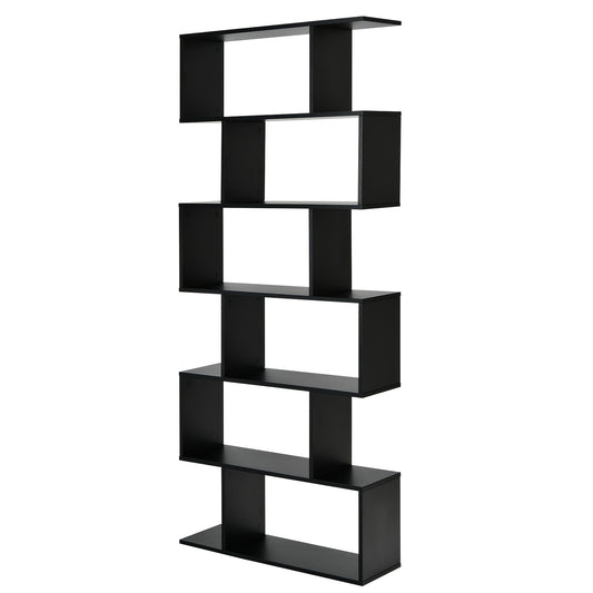 6-Tier S-Shaped Bookshelf - Modern Hardwood Display Shelving Unit with Anti-Tip Design, 75" Height, 44 lbs Weight Capacity, Perfect for Living Room, Study, or Bedroom Decor, Bookshelf Decorations
