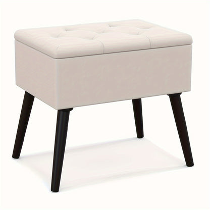 20" Ottoman With Storage - Makeup Vanity Bench With Flip Top Storage, Wood Legs, Upholstered Tufted Storage Ottoman Side Table, Footrest Entryway Stool For Bedroom Living Room.