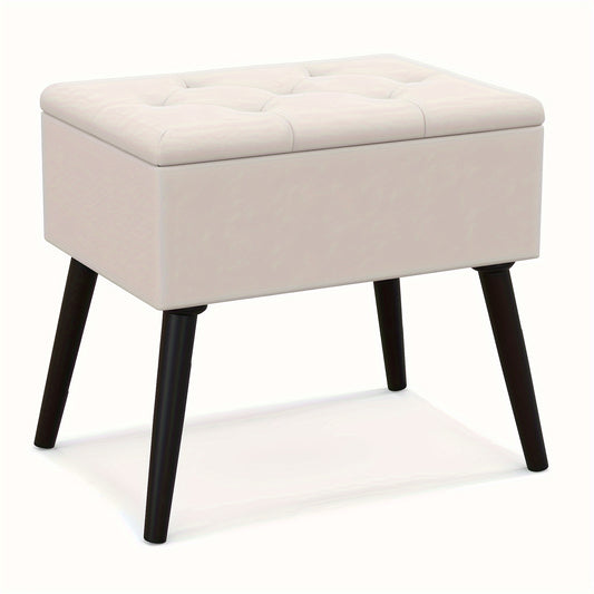 20" Ottoman With Storage - Makeup Vanity Bench With Flip Top Storage, Wood Legs, Upholstered Tufted Storage Ottoman Side Table, Footrest Entryway Stool For Bedroom Living Room.
