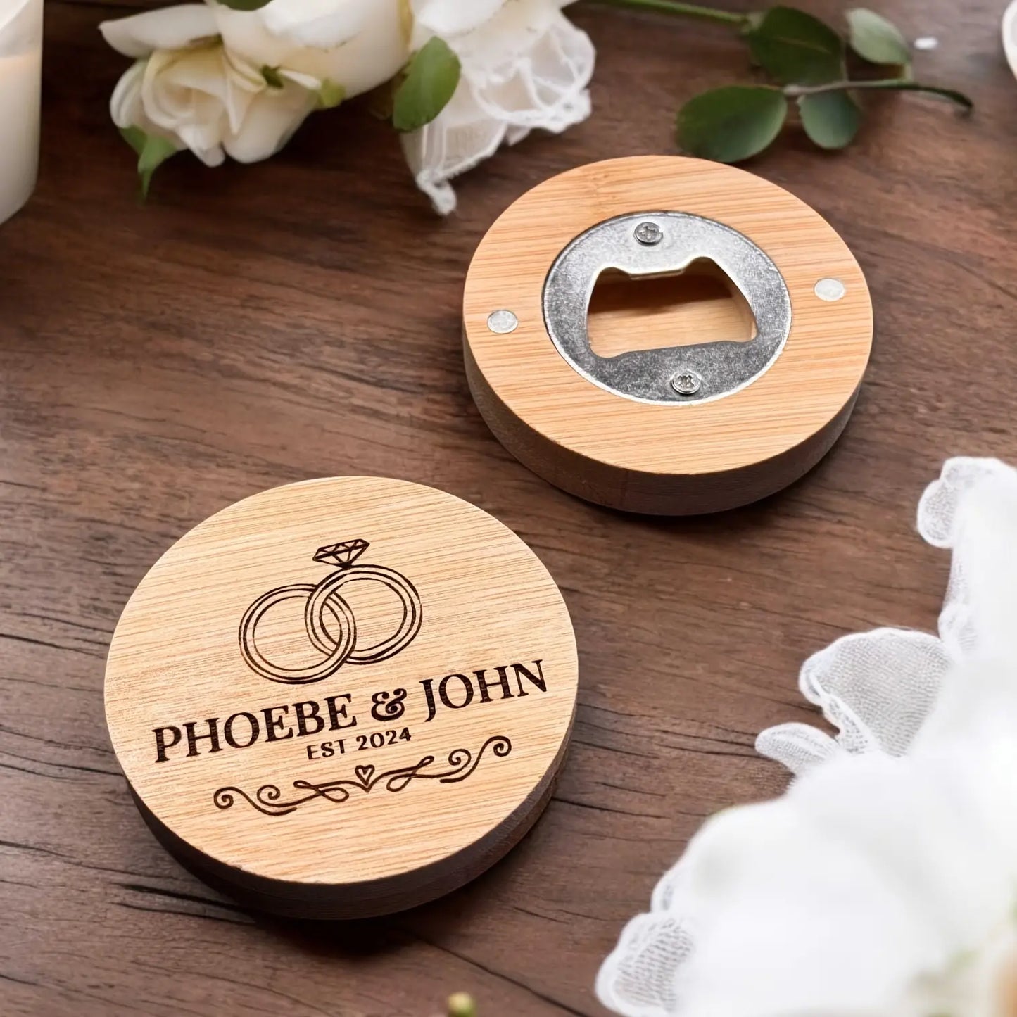 20Pcs Round Bamboo Bottle Opener