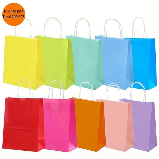 400/200pcs Small Gift Bags - Vibrant Party Favor Bags with Handles - 10 Colors, 5.2x3.3x8in, Bulk Goodie Bags for Birthday, Wedding, Graduation, Shopping And Party Supplies, Gift Bags