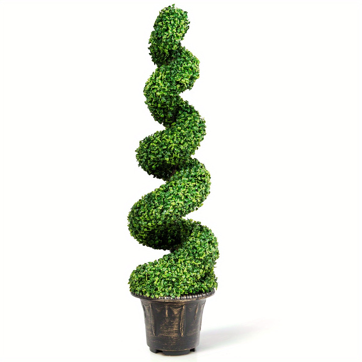 [Artificial Boxwood] Artificial Boxwood Spiral Topiary Tree | Fake Plant Decor | Plastic Pot | Realistic Leaves & Twined Branches | Sturdy Steel Frame | Faux Potted Plants | Home, Office, Front Porch