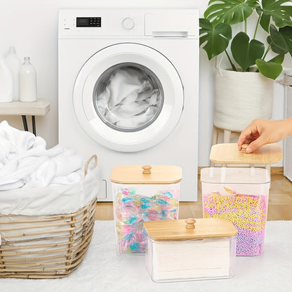 3 Pack Clear Laundry Storage Containers - Organization Set With Lids, Labels For Detergent, Dryer Sheets | Home Organization Bins, Canisters