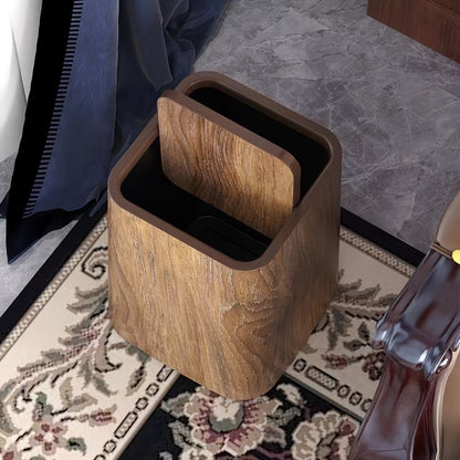 Extra-Large Vintage Wood Grain Trash Can - Odor-Blocking, Rectangular Plastic Waste Bin with Natural Wood Lid for Kitchen, Bathroom, Living Room & Hotels, Kitchen