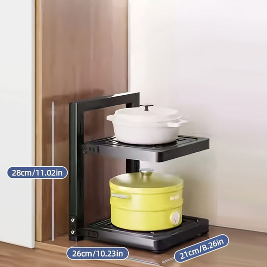 2/3/4-Tier Adjustable Kitchen Cabinet Pot Rack, Under-Sink Storage Organizer with Metal Pipe, Multi-Size Compatible, Shelf Type, for Pots, Pans, Lids