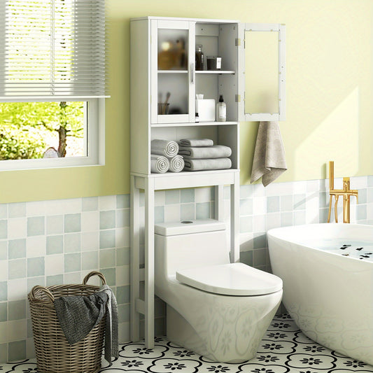 Over the Toilet Storage Cabinet - Space-Saving Bathroom Organizer with Adjustable Shelf, Freestanding Bathroom Cabinet with Heavy-Duty P2 MDF Construction, Over-The-Toilet Storage Rack for Bathroom