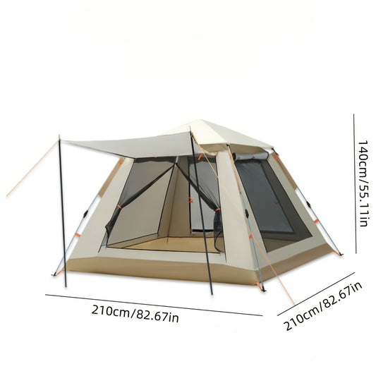 Family Camping Tent with Canopy - Quick Setup, Windproof, All-Season Design with Mosquito Netting & UV Protection, Durable Oxford Fabric, Beige Multi-Band Sunshade, Ideal for Outdoor Adventures & Camping Accessories, Allseason Camping