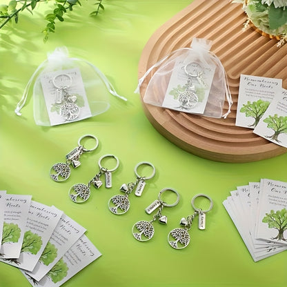 40 Sets Tree Of Life Key Rings Family Party Decorative Keychain Bulk Set with Card And Organza Pouch, Perfect Gift for Family Day