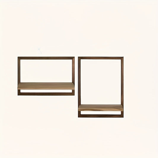 2pcs Solid Wood Floating Shelves Set | Modern Wall Shelves for Living Room, Bedroom & Office Decor | Easy Installation No Drilling | Display Books, Plants, Photo Frames | Rustic Industrial Wall Storage Solution