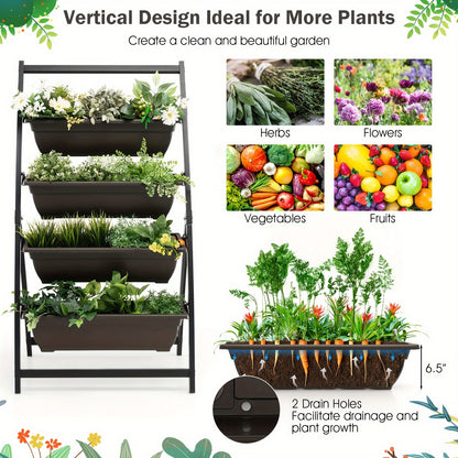 4ft 4-Tier Vertical Raised Garden Bed with Elevated Planter Boxes, Metal Frame, Drainage Holes - Ideal for Yard, Patio, Balcony, Above Ground Garden Bed