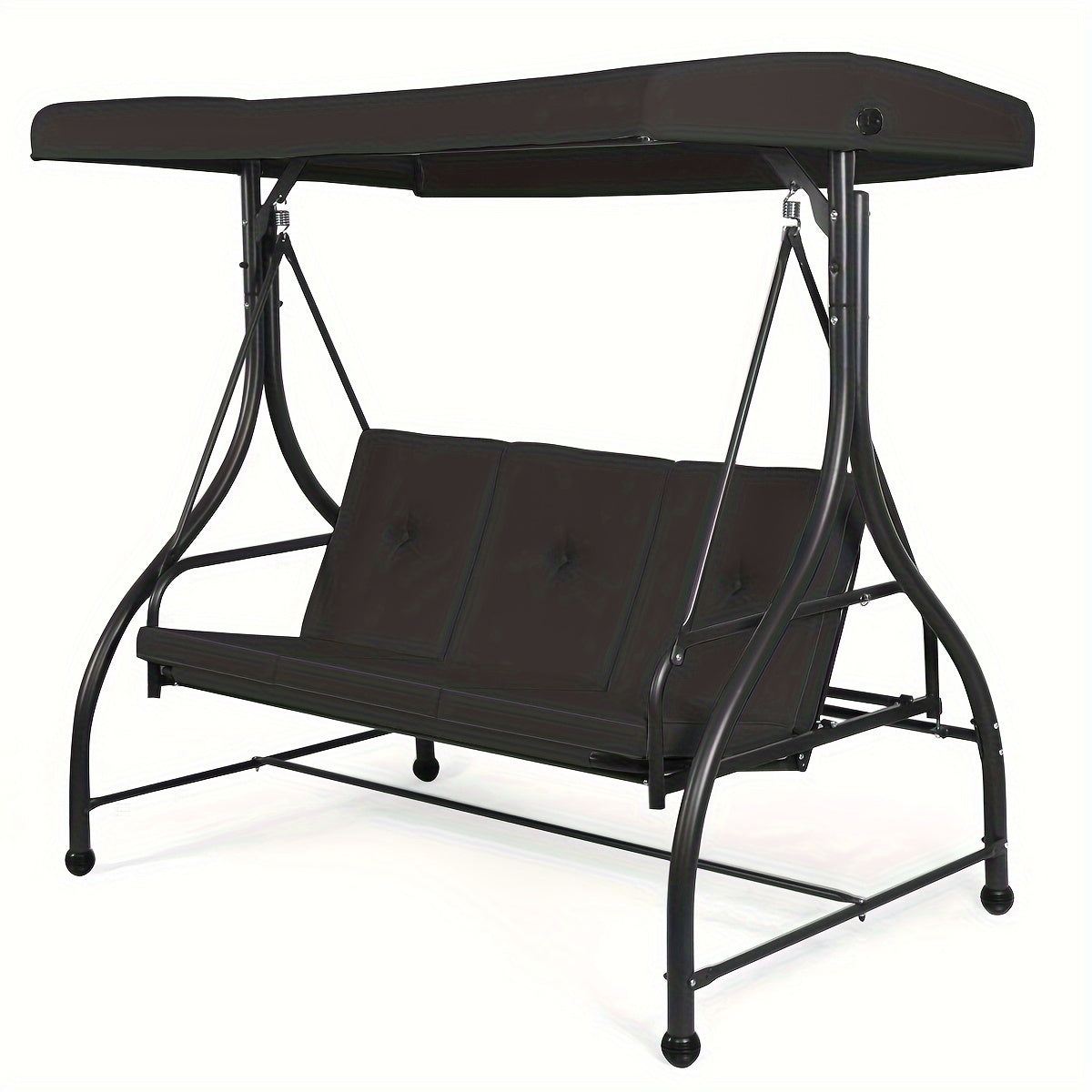 [3 People Steel Hammock] 1pc 3 People Steel Frame Convertible Outdoor Swing Canopy Hammock | Black, Cushioned Seat, 74x44x70 Inches, Patio Deck And Garden Furniture