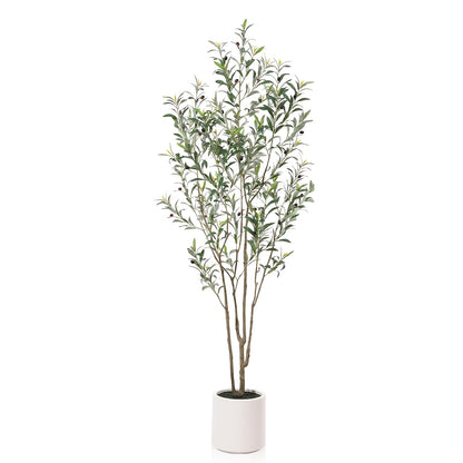 Artificial Olive Trees, 5/6/7 Ft Tall Fake Olive Trees For Indoor, Faux Olive Tree, Large Olive Plants With White Planter For Home Decor And Housewarming Gift