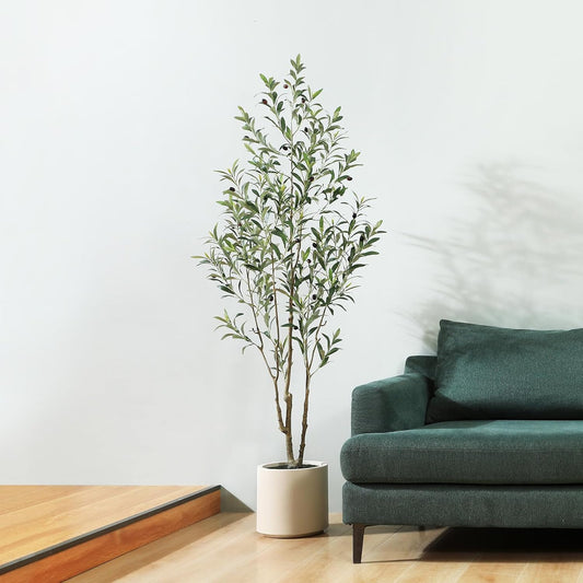 Artificial Olive Trees, 5/6/7 Ft Tall Fake Olive Trees For Indoor, Faux Olive Tree, Large Olive Plants With White Planter For Home Decor And Housewarming Gift